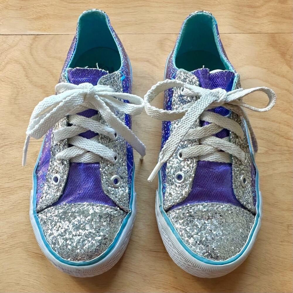 The Children’s Place Girls Glitter Sneakers Size 1 Purple Blue Silver Lace Up